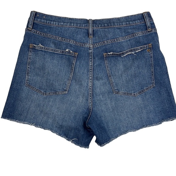 Madewell High Rise Denim Shorts Distressed Cut off style Size 32 Medium Wash - Picture 2 of 12